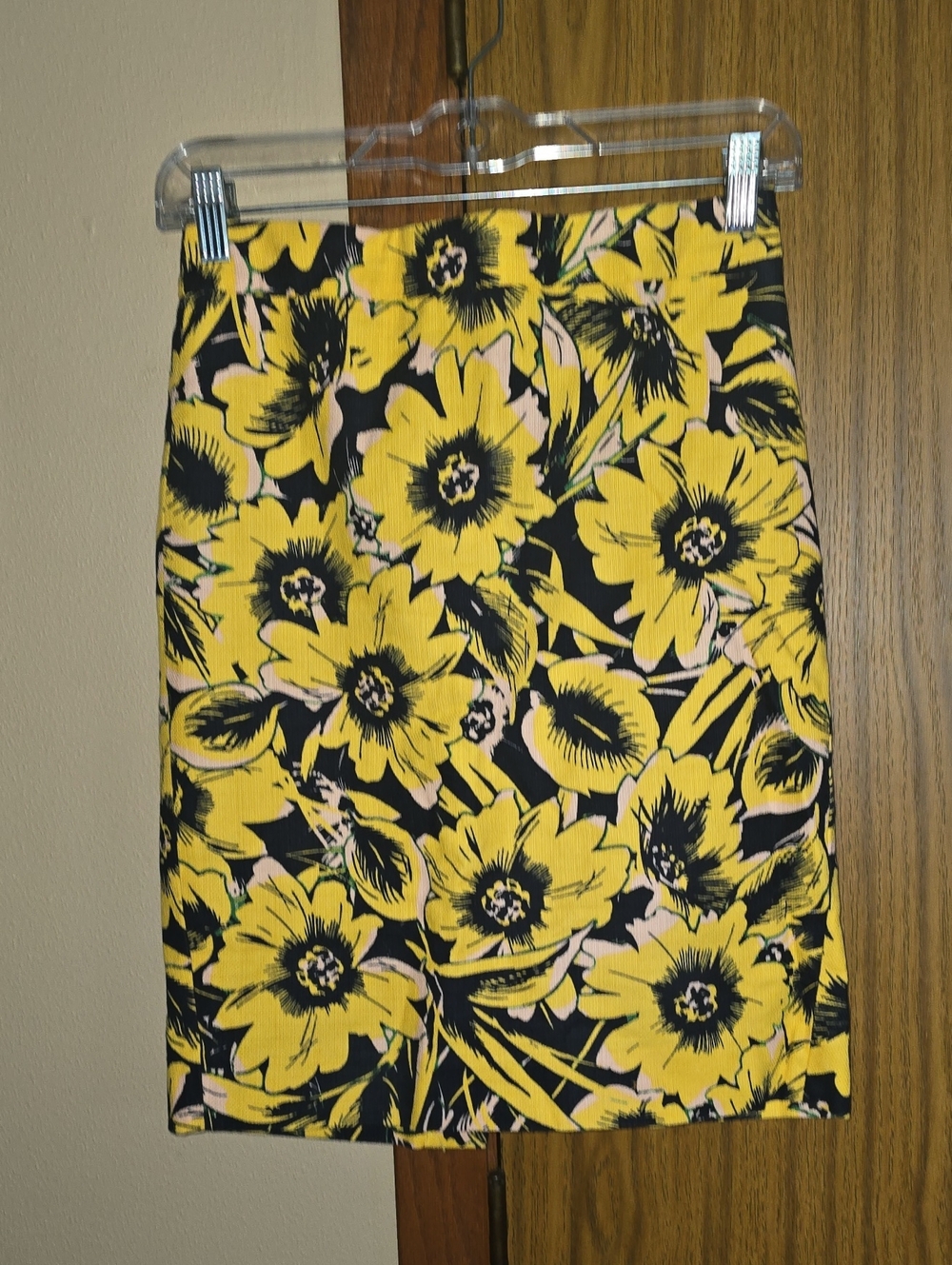 J. Crew Yellow and Black Floral Pencil Skirt